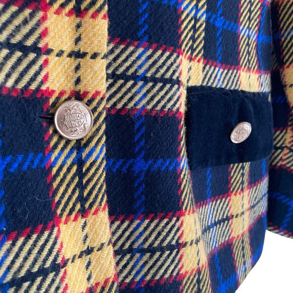 Vintage 90s Joan Leslie Yellow Black Tartan Wool Twill Velvet Blazer Size Medium - Picture 8 of 16